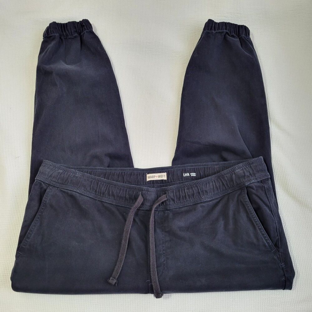 WARP + WEFT Dark Navy Blue LHR London Jogger Size 16 Cotton Pockets Drawstring